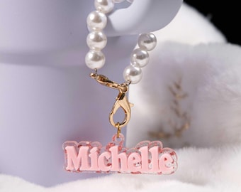 Personalized Pearl Chain Stanley Charm, Stanley Tumbler Handle Charm, Acrylic Name Tag, Cups Accessories, Water Bottle Charm, Gift for her