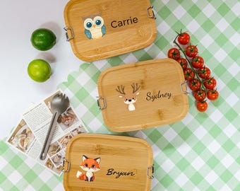 Personalized Lunch Box With Name, Back to School Gift, Storage Container with Lid, Wooden Lid Snack Box, Stainless Steel Lunch Box,Lunch Box