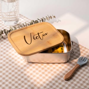 Boîte à lunch personnalisée pour enfants, Boîte à lunch en bois personnalisée, Boîte à lunch personnalisée avec couvercle en bambou gravé, Boîte à lunch pour enfants