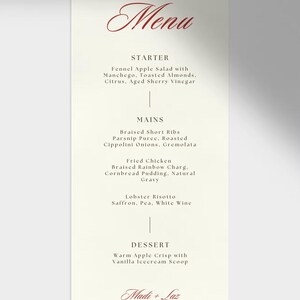 Personalizowane, eleganckie i ponadczasowe menu na minimalistyczne wesele, kolację przedślubną lub inną wyjątkową uroczystość.