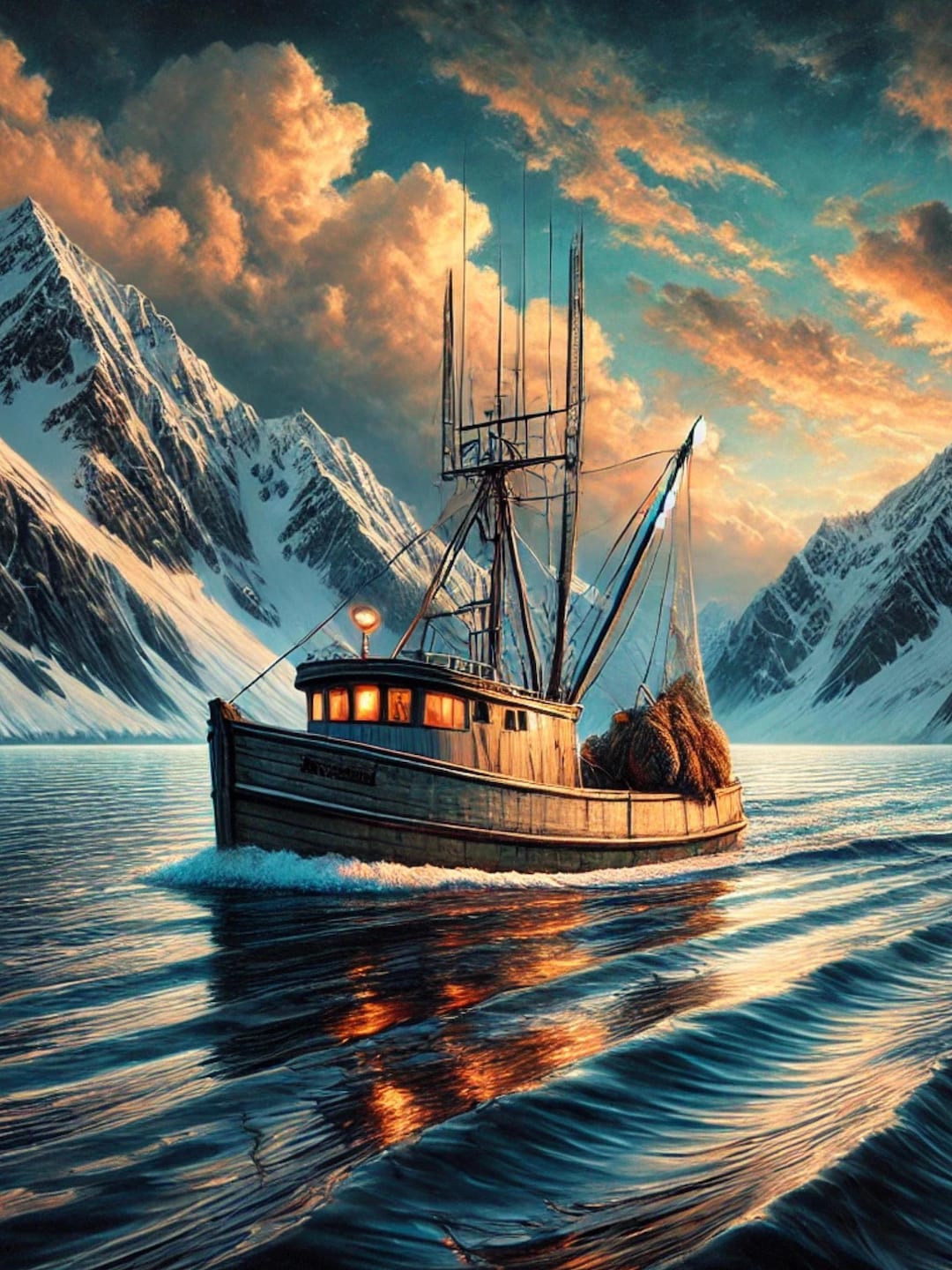 Alaskan Fishing Boat Oil Painting Nature and Sea Digital Artwork - Etsy