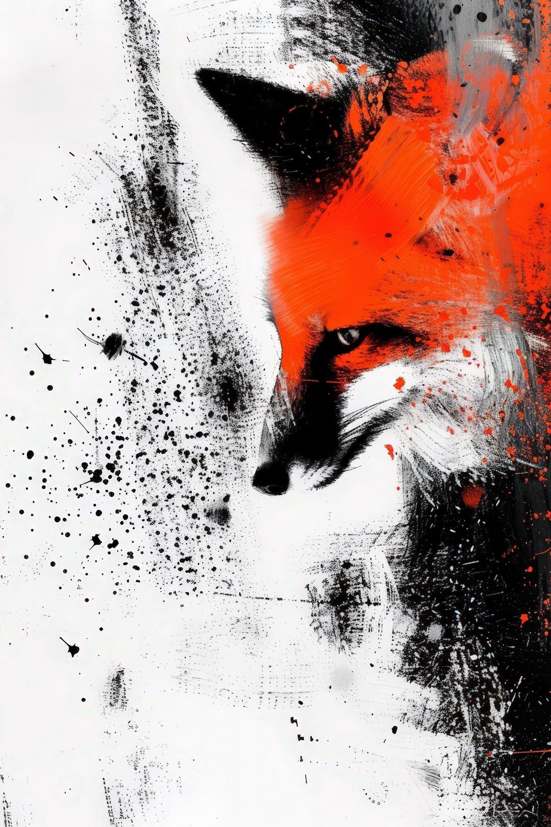 Red Fox Abstract Digital Wall Art Print | Modern Animal Illustration ...