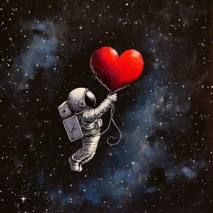 Astronaut with Heart Balloon – High Res Square Printable Art