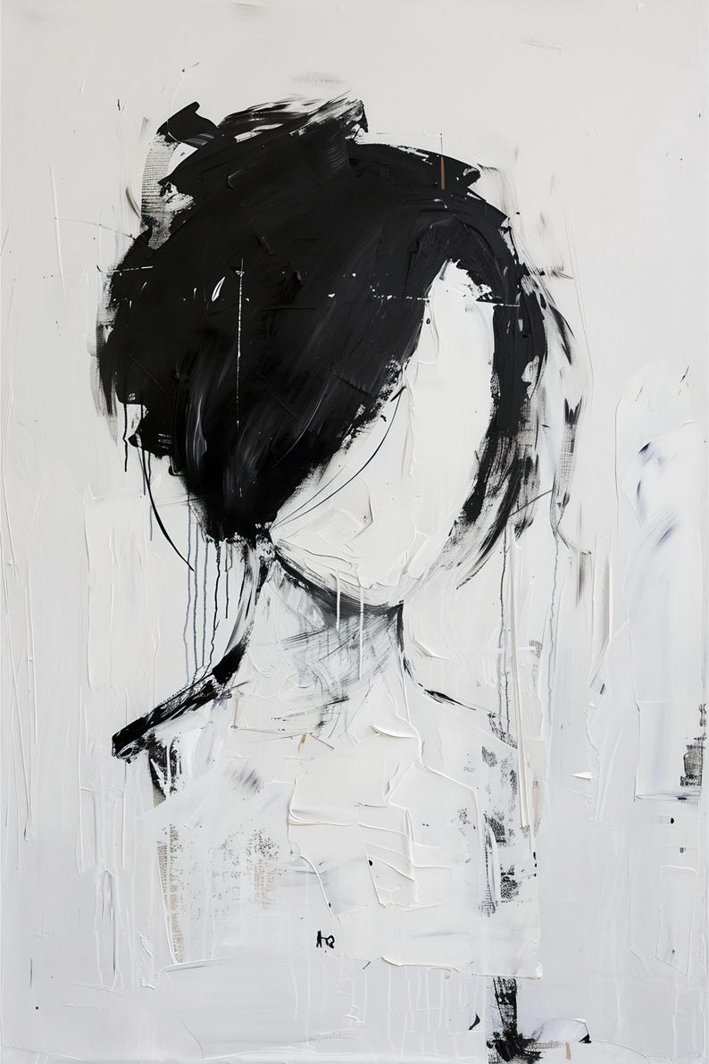 Minimalist Abstract Portrait Painting – Black and White Textured Wall ...