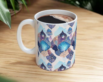 Taza de cerámica con diseño de árbol de la vida y fases de la luna de Celestial Harmony, regalo azul para amantes de la naturaleza, taza de café de manga corta, 11 oz 15 oz, árbol de la vida