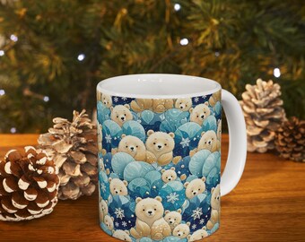 Taza de cerámica con copos de nieve y osos polares, taza de invierno Icy Blues para Navidad, regalo único para los amantes del chocolate caliente, artículos festivos para beber