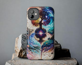 Funda rígida para teléfono con diseño de árbol de la vida: funda protectora con diseño de pintura, regalo para amantes de la naturaleza, accesorio artístico con diseño de árbol, protector rígido para teléfono