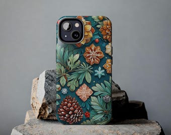 Fundas resistentes para teléfono Winter Wonderland, fundas protectoras para teléfono, accesorios para teléfono con copos de nieve y piñas, ideas para regalos de Navidad, teléfono para las fiestas