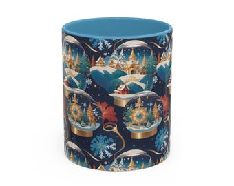 Taza, Casas cubiertas de nieve, acogedor pueblo invernal en tonos pastel suaves, taza de café navideña, regalo único, taza navideña, decoración de invierno, inauguración de la casa