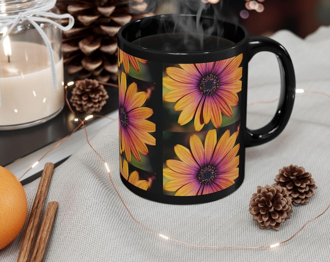 Orange Purple Daisy Flower Mug | Floral Art Coffee Cup