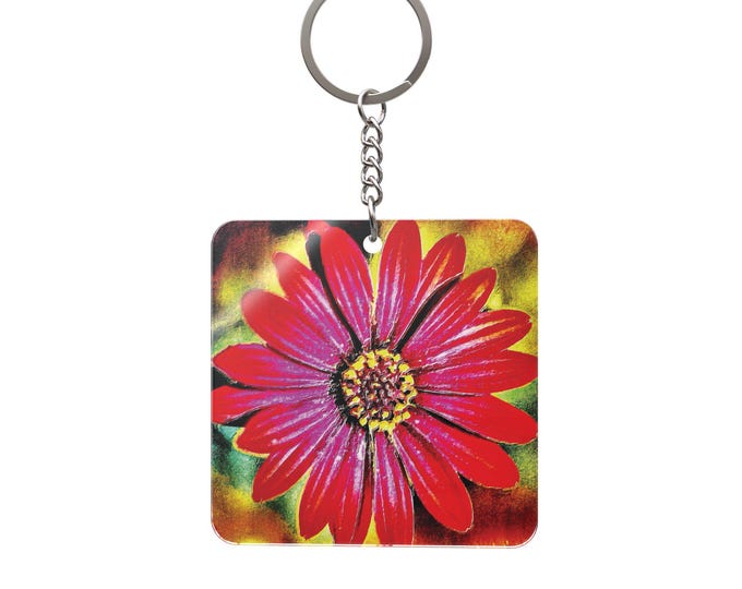 Daisy Square Keychain | Flower Art