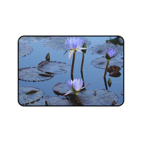 Purple Lotus Flowers Desk Mat | Floral Pond Mouse Pad, Botanical Desk Accessory