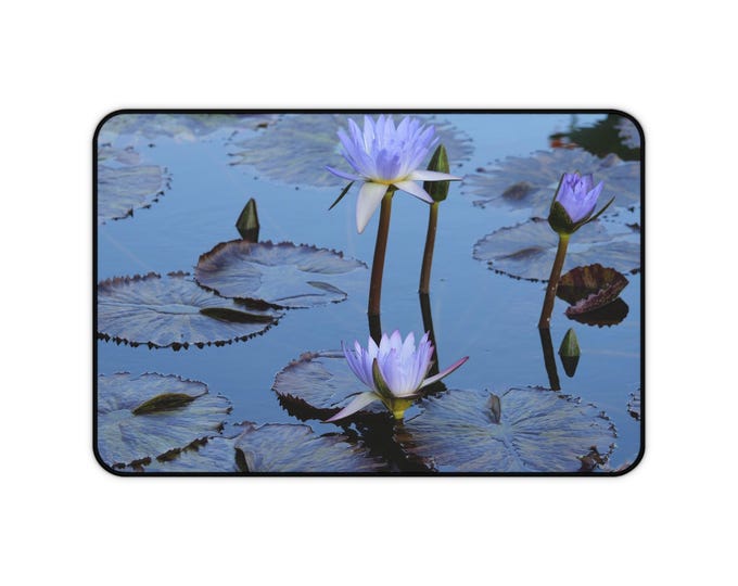 Purple Lotus Flowers Desk Mat | Floral Pond Mouse Pad, Botanical Desk Accessory