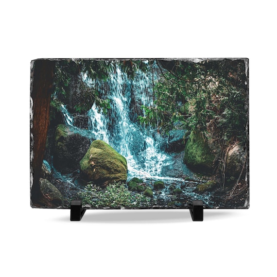 Forest Waterfall Slate Desk Plaque | Rustic Home Decor