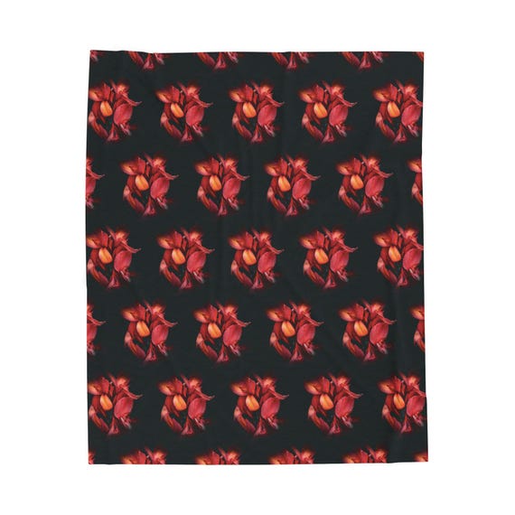 Red Flowers Pattern Blanket | Velveteen Plush Throw