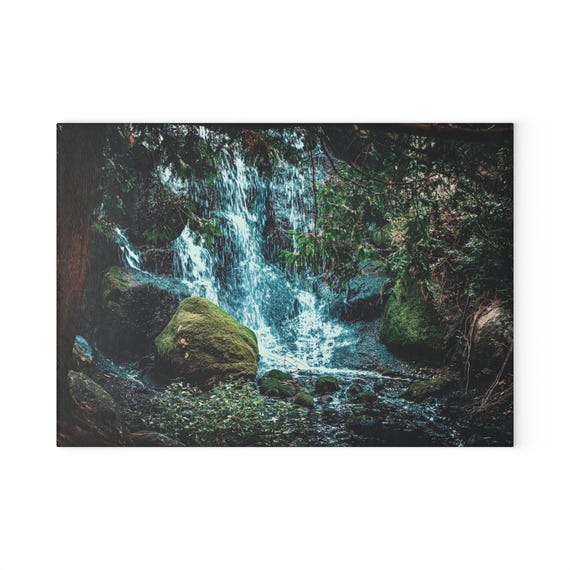 Forest Waterfall Glass Cutting Board | Nature Kitchen Decor