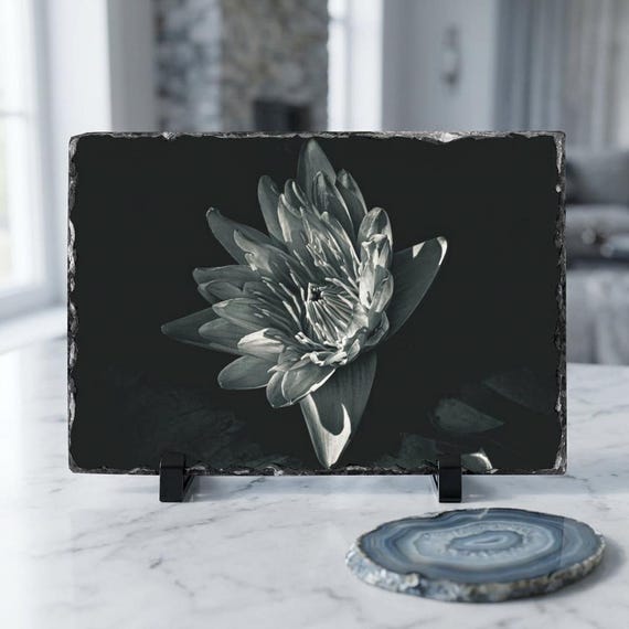 Monochrome Lotus Flower Stone Decor| Floral Stone Art
