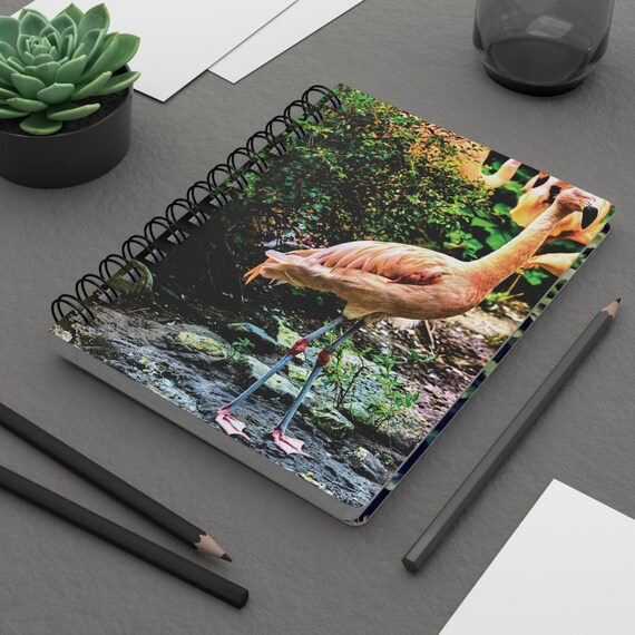 Vintage Pink Flamingo Graphic Spiral Notebook | Flamingo Journal, Tropical Bird Cover