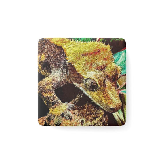 Crested Gecko Porcelain Magnet | Reptile Art