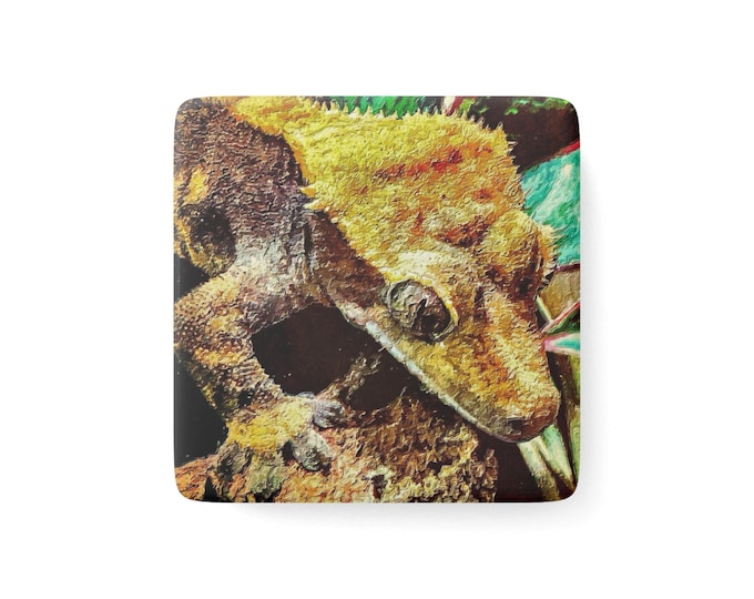 Crested Gecko Porcelain Magnet | Reptile Art