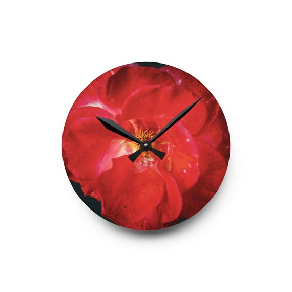 Red Rose Acrylic Wall Clock | Floral Home Decor
