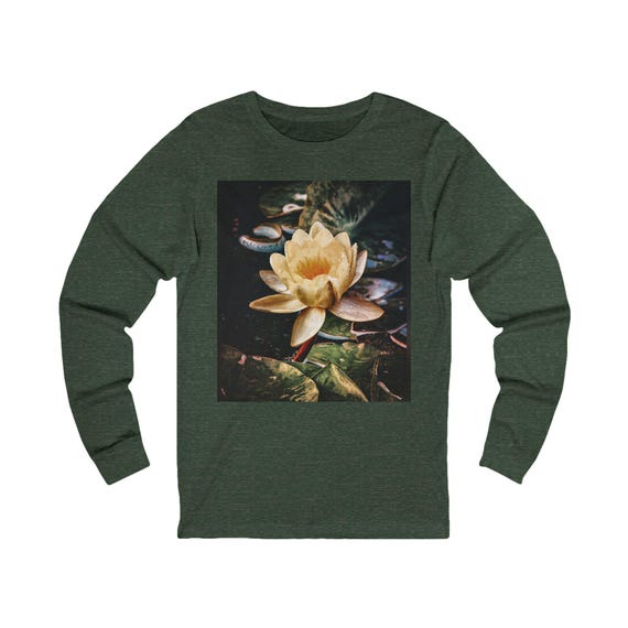 Yellow Lotus Flower Long Sleeve Tee | Botanical Floral Pond Graphic T Shirt
