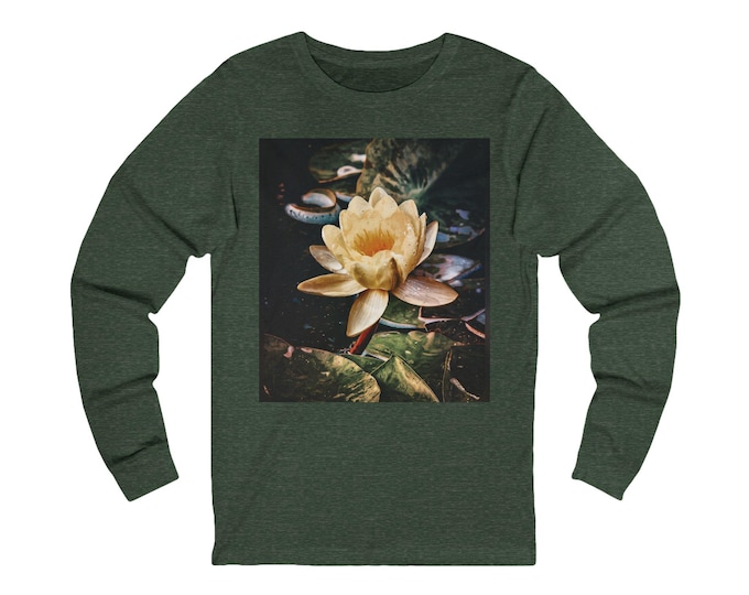 Yellow Lotus Flower Long Sleeve Tee | Botanical Floral Pond Graphic T Shirt