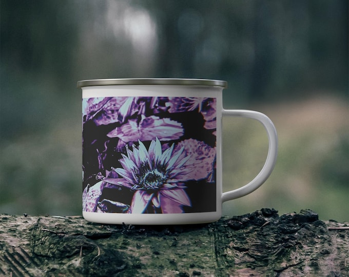 Lotus Flower Enamel Camping Mug | Retro Botanical Flowers