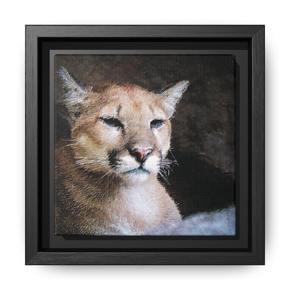 Mountain Lion Portrait Oil Painting Print Canvas Framed | Matte Animal Wall Art