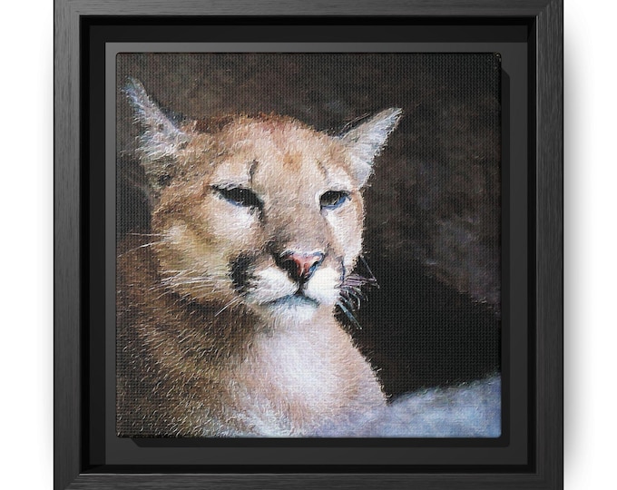 Mountain Lion Portrait Oil Painting Print Canvas Framed | Matte Animal Wall Art