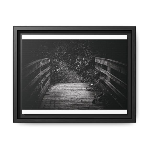 Forest Bridge Framed Matte Canvas - Black and White Photography Wall Art