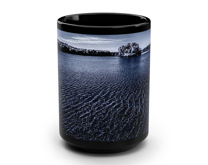 Dramatic Blue Lake Photo Mug, 15oz Black Ceramic