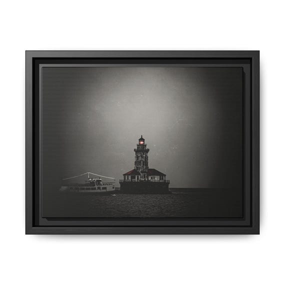Lighthouse Matte Canvas Framed | Black and White Photography Wall Art
