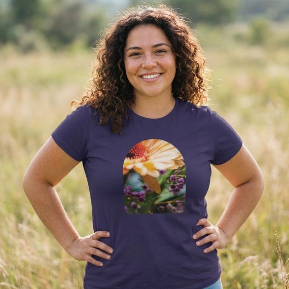 Gerbera and Lavender Floral Organic T-Shirt | Flowers Graphic Tee