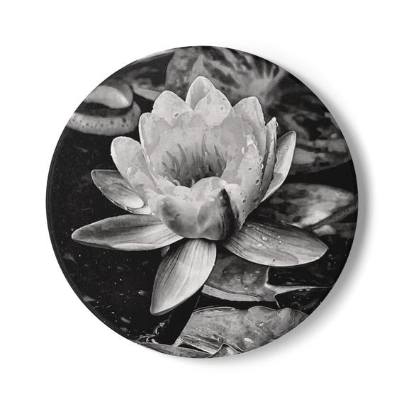 Black & White Lotus Flower Ceramic Coaster | Floral Coaster