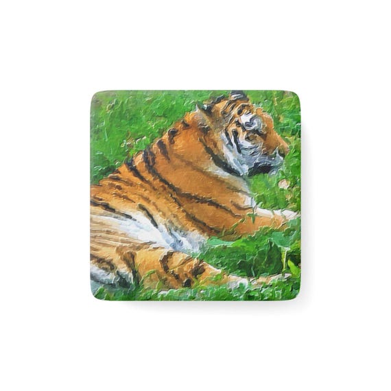 Relaxing Tiger Porcelain Magnet | Tiger Art