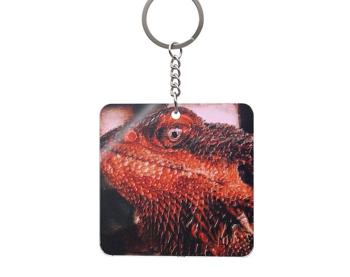 Red Bearded Dragon Keychain |  Beardie Art Keyring