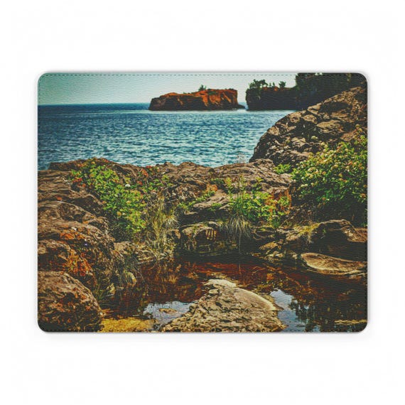 Rocky Shoreline PU Leather Mouse Mat | Lake Superior Scene