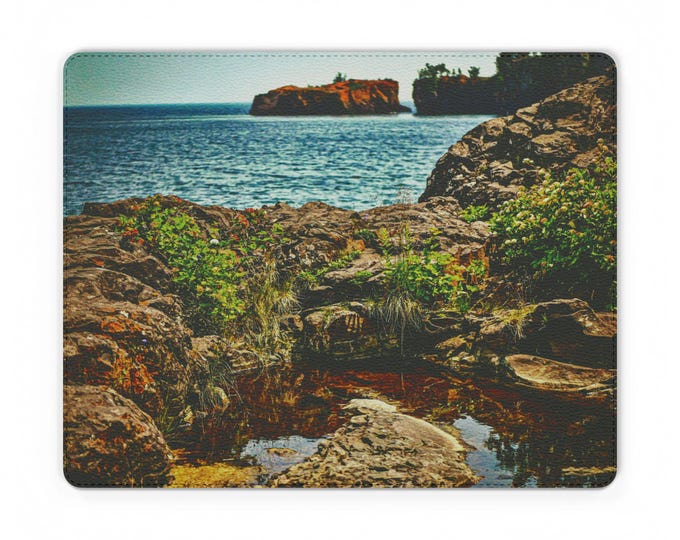 Rocky Shoreline PU Leather Mouse Mat | Lake Superior Scene