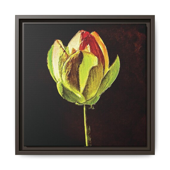 Yellow Red Tulip Oil Painting Print Matte Canvas Framed | Floral Wall Art