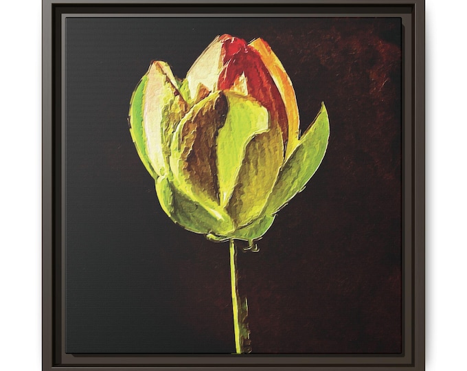 Yellow Red Tulip Oil Painting Print Matte Canvas Framed | Floral Wall Art