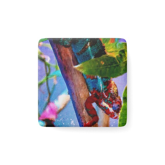 Panther Chameleon Porcelain Magnet, Square | Colorful Reptile Art