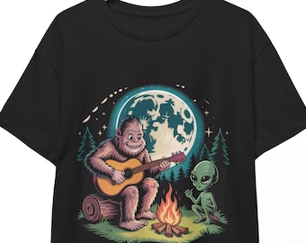 Funny Cryptid Lover T-Shirt: Alien Bigfoot Loch Ness Campfire Tee