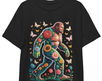 Bigfoot-T-shirt met bloemen: vintage Sasquatch-shirt met print