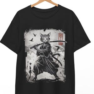 Samurai Cat Warrior T-Shirt - Vintage Japanese Art Anime Graphic Tee