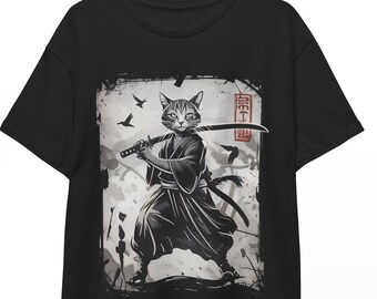 Samurai Cat Warrior T-Shirt - Vintage Japanese Art Anime Graphic Tee