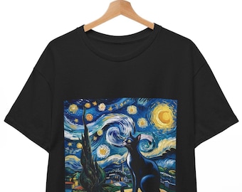 Van Gogh Starry Night Cat T-Shirt: Artistic Cat Lover Tee