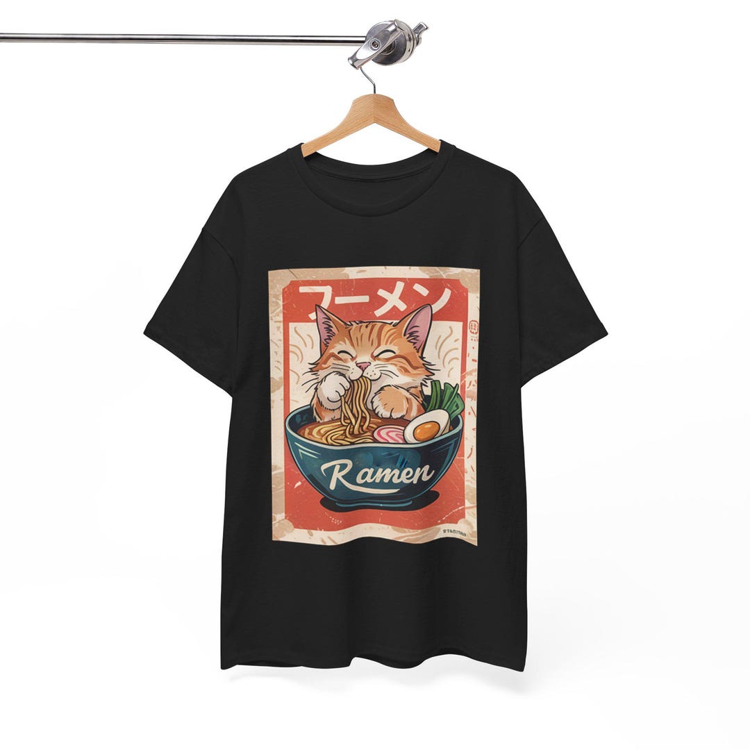 Cat Ramen Kawaii Anime Graphic T-shirt - Funny Japanese Style Cat ...
