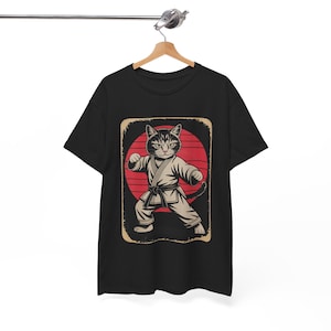 Cat Karate Judo Japan Shirt, Funny Martial Arts Cat Tee, Japanese Flag Graphic T Shirt For Men Women Kids