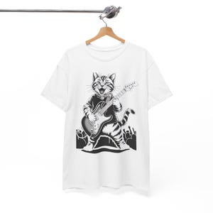 Cat Playing Guitar Rock Star T Shirt, Funny Rock And Roll Cat Tee, Music Lover Band Graphic Shirt For Men Women Kids, Guitar Cat Shirt